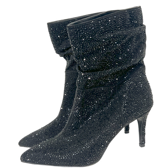 NEW WHITE HOUSE BLACK MARKET CORA VEGAN SUEDE ENCRUSTED MID HEEL BOOTIES BOOTS 7 - Picture 1 of 16